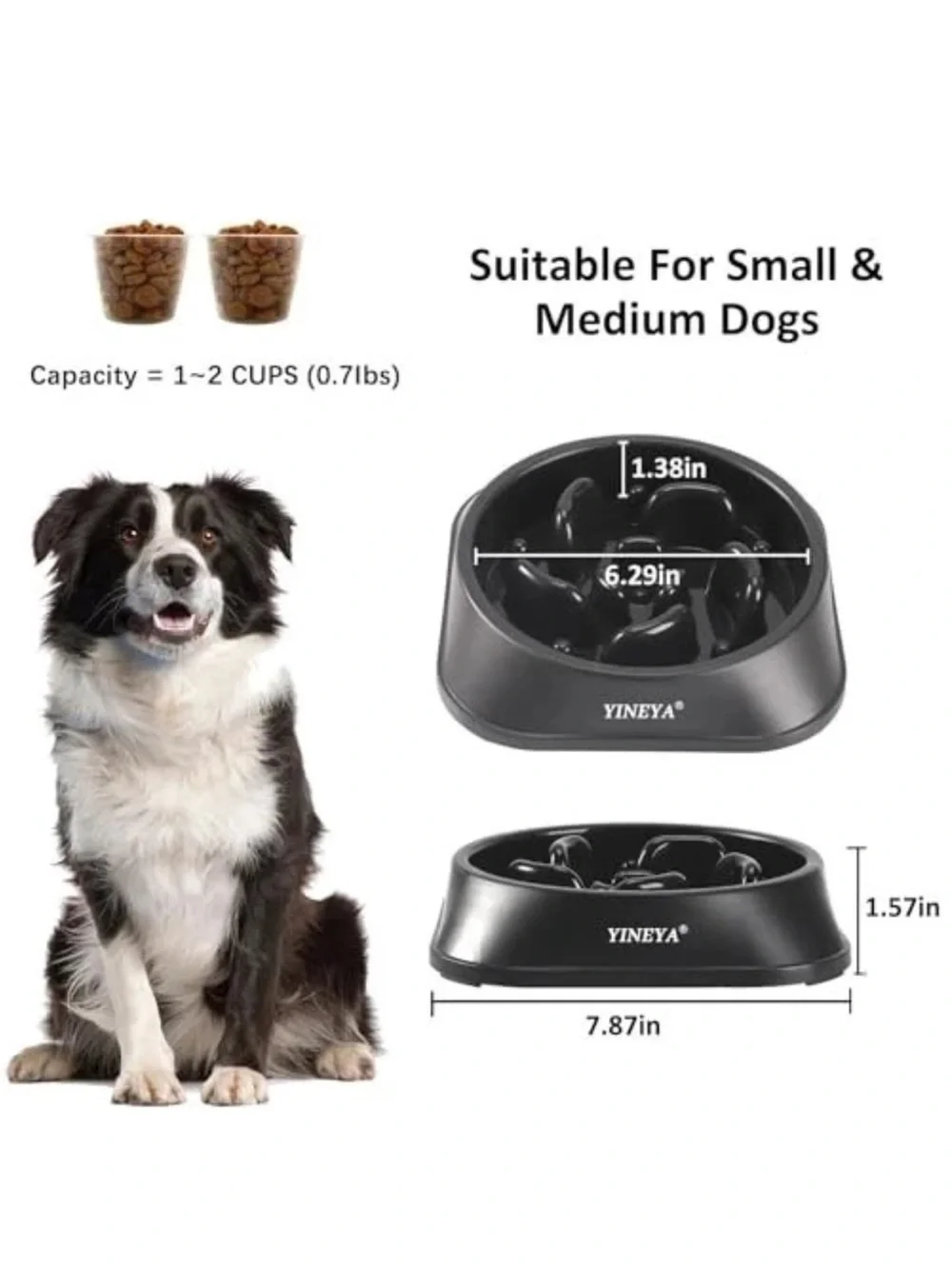 YINEYA Gray Slow Feeder Dog Bowl. New.